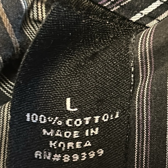 Bachrach Striped Dress Shirt 100% Cotton button front black gray white Size L - Picture 9 of 9